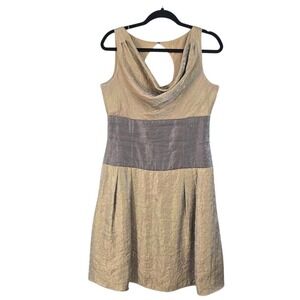 Adrianna Papell Cocktail Dress Women 10 Bronze Metallic Cowl Neck Sleeveless Zip